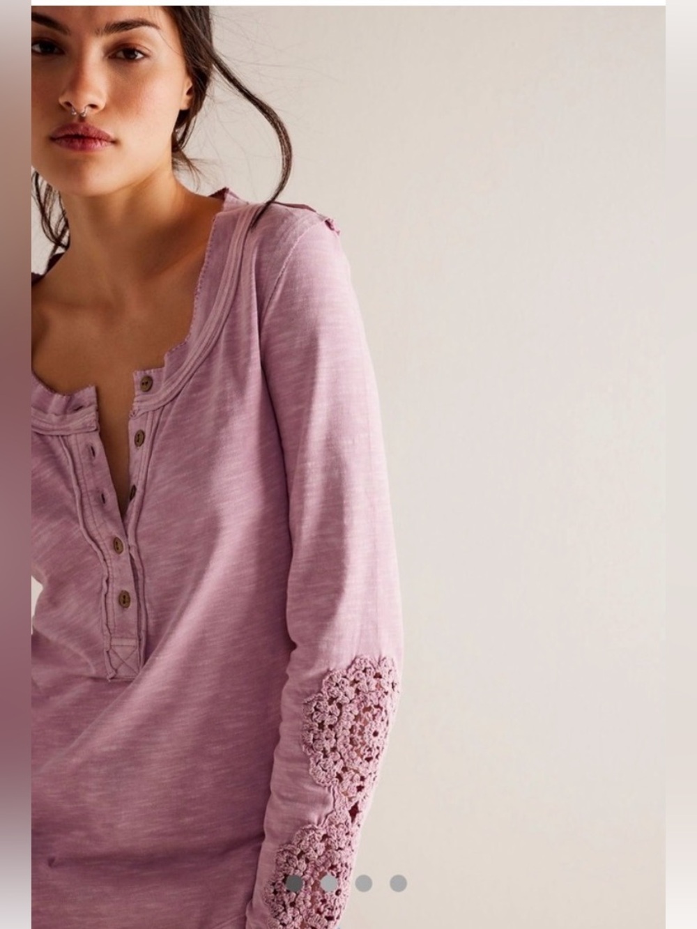 Free People Our Song Henley Cuff Long Sleeve Top Lilac Size Small